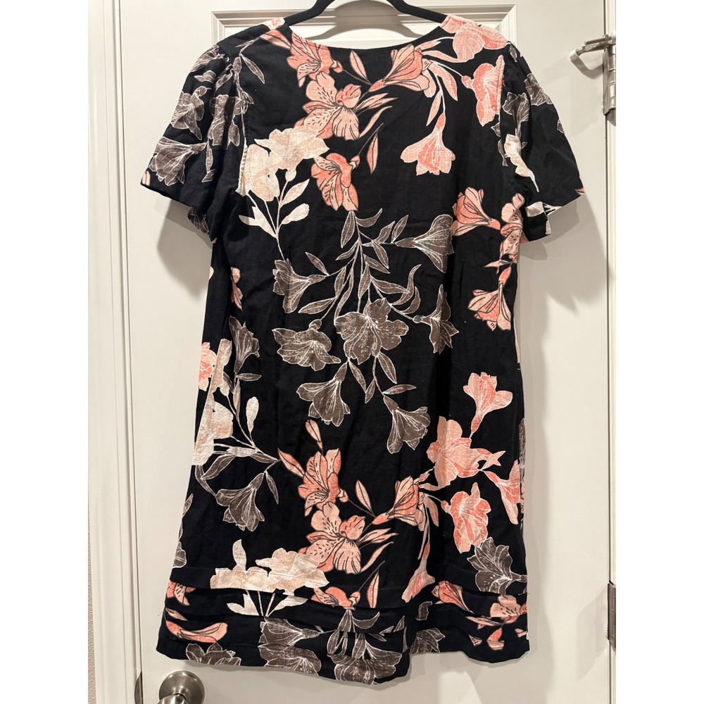 Nicole Miller Original Linen Blend Floral Lily Shift Dress Black Peach Large - Picture 6 of 7
